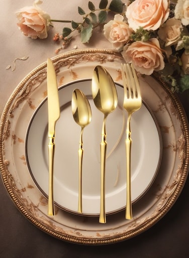 Stainless Steel Cutlery Set,Fork&iuml;&frac14;&OElig;Spoon,and Knife,Gold