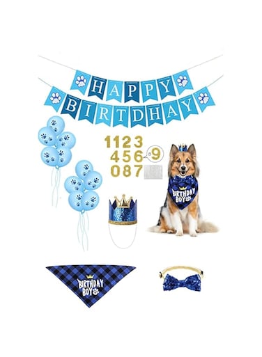 Sweet seven Dog Birthday Party Supplies - Bandana, Hat, Bowtie, Balloons, Banner for Puppy Birthday Celebration