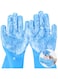 Pet Grooming Gloves - Heat Resistant Silicone Gloves with High-Density Teeth, Enhanced Five Finger Design for Bathing and Massaging Dogs and Cats, Blue