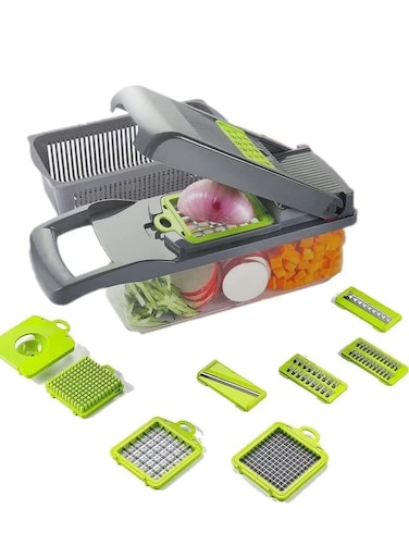 Mandoline Slicer with Colander Basket and Container Vegetable Chopper with 7 Interchangeable Blades l Durable Cutter Chopper Slicer and Grater