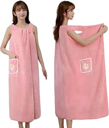 Microfiber Wearable Towel Bath, Ladies Sling Towel Wrap, Bath and Gym Towel, Quick Dry Fleece Bathrobe, Women Shower Wrap Towel with Pocket, Towel Wrap for Women (Size:L)