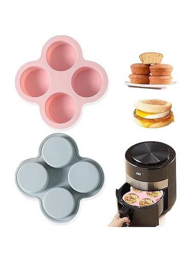 IWTEIPAN Reusable Silicone Air Fryer Egg Mold, Non-Stick Air Fryer Baking Pan, Silicone Muffin Pans for Baking, Hamburger Bun Pan, Air Fryer Accessories, 4 Cavity 2 Pcs Egg Molds, 5.4inch