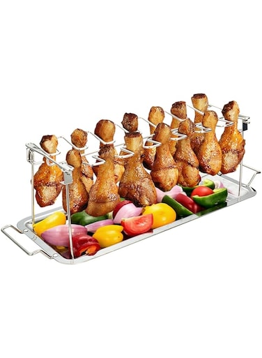 G.a HOMEFAVOR Stainless Steel Chicken Wing Leg Cooking Rack Grill Accessories Grill Holder with Drip Pan