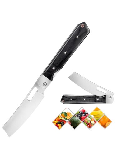 Astylway Kitchen Knife Folding Chef Knife 4 inch Sharp 8Cr14Mov Stainless Steel Blade Black Wood Handle Pocket Japanese Style Universal knife for Outdoor Camping Cooking BBQ
