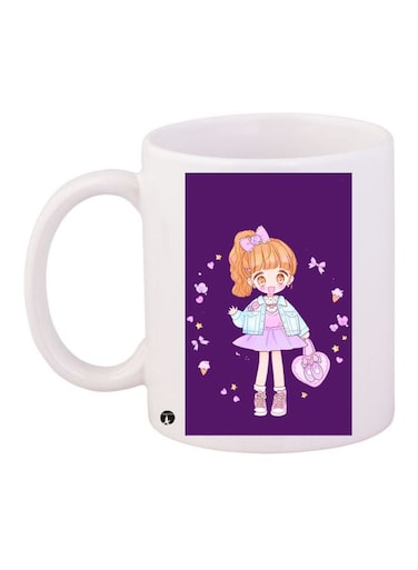 Cartoon Girl Printed Coffee Mug White/Purple/Pink
