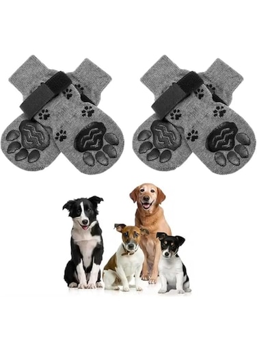 Non-Slip, Soft Breathable Paw Protector Socks for Dogs and Cats, Paw Design Printed, Velcro Closure, 2 Pairs (4, Medium)