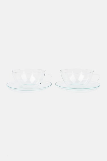 2 Pieces Tea Glass With Saucer 290ml, Transparent