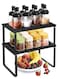 Cabinet Organizer Shelf Set of 2 Kitchen Counter Shelves Kitchen Storage Spice Rack Stackable Expandable Metal and Engineered Wood Black