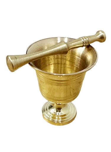 Brass Mortar with Pestle - JAMI 50, 5.5cm Manual, Saffron, Spices Manual Grinder, Chutney Maker, Spices Mixer &amp; Professional Use