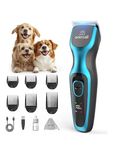 oneisall Dog Clippers for Grooming for Thick Coats/7000RPM Quiet Cordless Dog Shaver with Stainless Steel Blade for Long &amp; Curly Hair Dogs