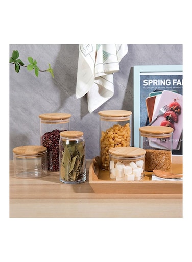 HOME Pismo 4 Piece Glass Storage Jar Bamboo Lid Clear 750 ml Glass Simple Food Container Modern Food Or Spice Storage