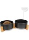 YARDHOBI Dog Bowls, Ceramic Dog and Cat Bowl with Wood Stand, Non-Slip Matte Glaze, Puppy Ceramic Food and Water Bowls, Elevated Dish Set for Cats and Small Dogs, Double White Bowls (28.7 OZ, Black)