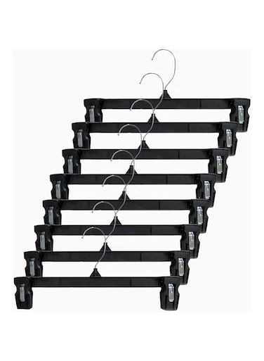 ELECDON Clothes Hanger Central Space Saving 10 Pack, Heavy Duty Slim Plastic Pants Hangers, Ridged Non-Slip with Pinch Clips, 360-Rotating Chrome Swivel Hook, in Black (12")