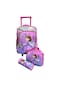 3 Pieces Cartoon-Printed School Trolley Bag for Kids (16 &amp; 18 Inch) with Lunch Bag and Pencil Pouch Included (Pink Doll Design, 16 Inch)