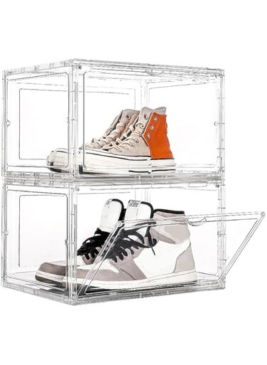 NBLE 2 Pack Shoe Storage Boxes, Clear Acrylic Stackable Sneaker Box, Space Saving, Shoe Display Box, Multifunctional Shoe Box, Drawer Type Front Opening Shoe Holder Containers