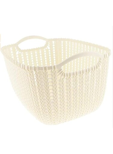 JANNAH 2Pcs Plastic Organizer Multi-Purpose Storage Baskets With Handles Loop Knitted Rectangle Plastic Storage Basket(White)