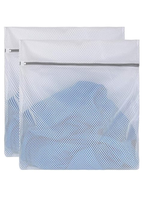 Khazna Laundry Bag, 2 Large Honeycomb Delicates Bags for Washing Machine, 24 x 24 Inches Lingerie Bags, Mesh Wash Bag, Travel Storage Organize Bag, Travel Laundry Bag (White, 2 Large)