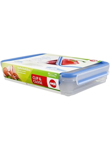 Emsa 509040 Clip &amp; Close Stacking Box, 26.5 X 19.4 X 6 Cm, 1.65 L, Transparent/Blue