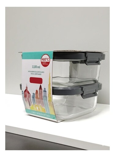 Set of 2 Glass Food Storage Containers with Airtight Lids and Silicone Protection, Leakproof Food Organizer, Freezer, Dishwasher, Microwave Safe Kitchen Organizer for Food