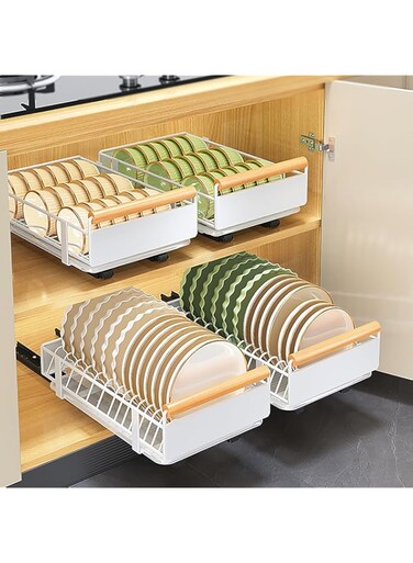 HIKKY Pull Out Cabinet Organizer, Heavy Duty Sliding Shelf Cabinet Drawer Dish Drying Rack, Under Sink Organizer &amp; Storage, Spice Storage Rack with Handle for Kitchen, Bathroom, Home