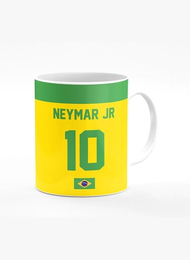 Designer Printed Coffee Mug with Heavy Duty Handle 11oz Ceramic Personalised Gift Mugs Cup [Microwave Safe &amp; Dishwasher Proof] -Football Team - Brazil Player Name - Neymar Jr