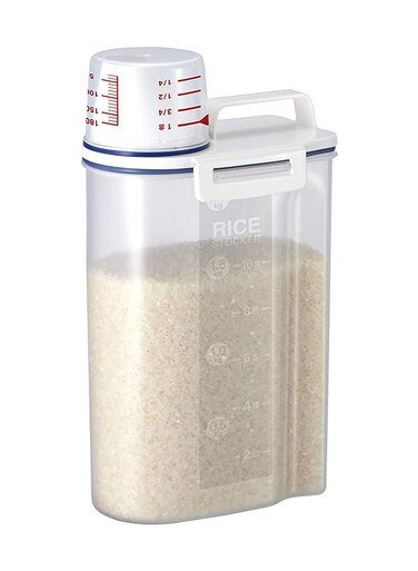 Plastic Rice Container With Pour Spout Clear/White