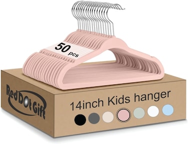 Dot Gift Pack of 50 Velvet Kids Hangers - 14 Inch Non-Slip Hangers in Blush Pink