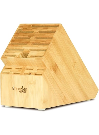Shenzhen Knives 20 Slot Universal Knife Block: Large Bamboo Wood Knife Block without Knives - Countertop Butcher Block Knife Holder and Organizer with Wide Slots for Easy Kitchen Knife Storage