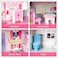 Wooden Dollhouse Triple Floor Castle Villa with Furniture and Accessories - Pink