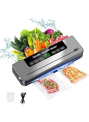 VyonNe Vacuum Sealer,Full Automatic Food Saver Machine,with LED Indicator Lights,Dry/Moist Food Sealer, Built-in Cutter, with 10 Sealing Bags,for Bags, Jars and Containers Food Fresh and Storage