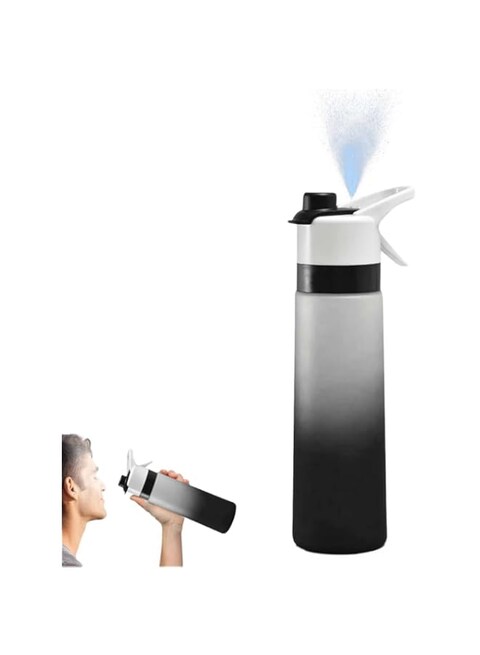 Misting Water Bottle, Sport Water Bottle with Spray Mist, Multifunctional Spray Water Cup with Mist Hydration, Leak Proof Reusable Flip Top Gradient Cup for Running, Climbing, Gym (700ML, Black)
