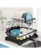 U-HOOME Dish Drying Rack, 2 Tier Dish Racks for Kitchen Counter and Sink, Dish Drying Stand with Drainboard, Utensil Holder Cups Holder, Black