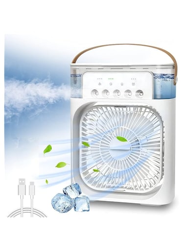 emztxo Misting Fan, Table Fan with 7 Beautiful Colors, Evaporative Fan with Timer, USB Portable Air Conditioner Fan, Air Cooler Desktop Fan, 3 Speeds, Adjustable Head Rotatable for Home Office (White)