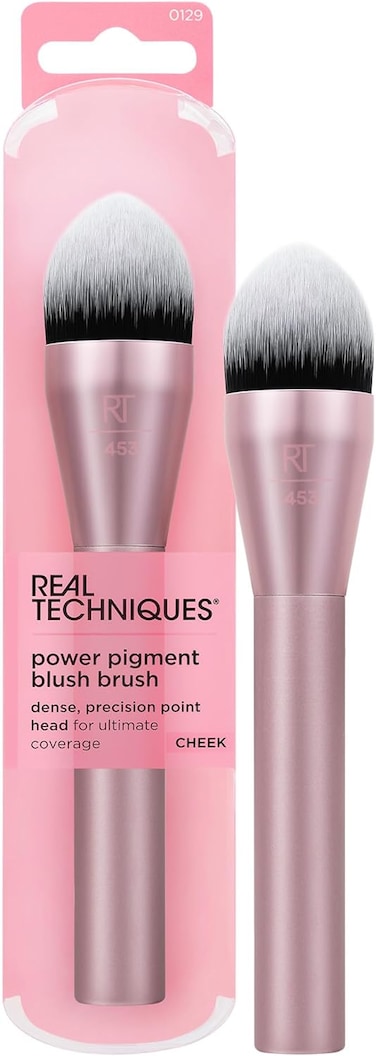 Real Techniques Power Pigment Blush Makeup Brush, Cheek Brush For Liquid &amp; Cream Blush, Dense, Synthetic Bristles With Pointed Shape, Vegan &amp; Cruelty Free, 1 Count