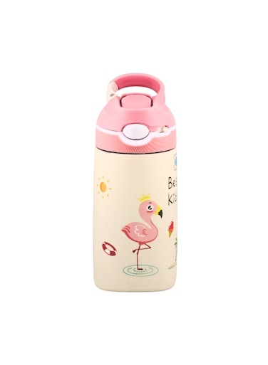 Stainless Steel Kids Water Bottle with Straw &amp; Handle - Leakproof BPA Free Flask for Baby &acirc;&euro;&ldquo; 400 ml Water Bottle for Kids and Toddlers   Kids Water Bottle for School(Pink)