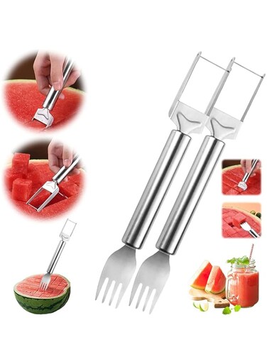 Oasisgalore Watermelon Cutter 2-in-1 Stainless Steel Fruit Cutter Watermelon Slicer,Upgraded Watermelon Cutter Tools,Watermelon Slicer Tool for Mom Dad Teacher Kitchen Camping Gadget (2Pack)
