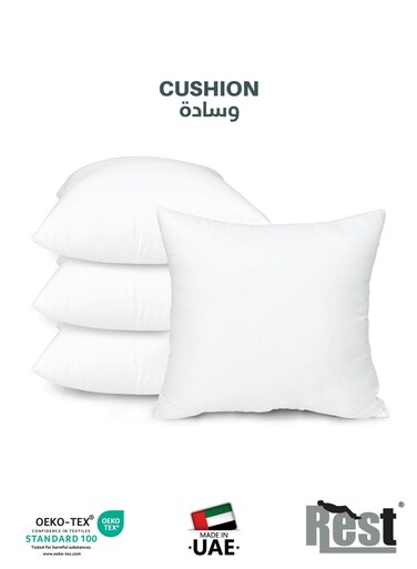 Bedding Throw Pillows Insert Cushion Filler Outer Cover Non Woven Hollowfiber Filling 350 gm Ultra Soft Fiber Size 40x40cm , 16x16inch Cushion Inserts Home Decor White (Pack of 4)
