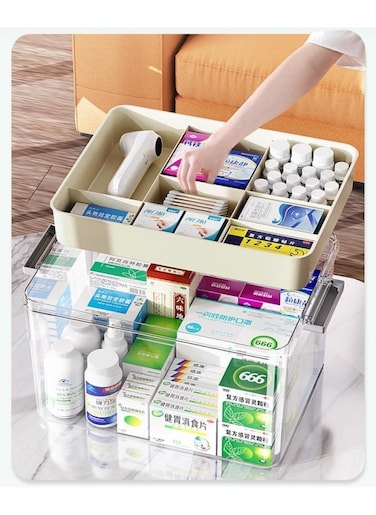 Medicine Storage Box Pills Organizer With Compartments And Handle First Aid Kit Storage Case 40X28X22Cm