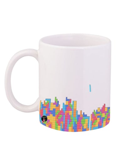 Video Game Tetris Design Mug White/Yellow/Pink