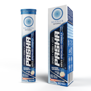 PASHA Effervescent for Men Special Formula   13 Essential Vitamins &amp; Minerals with Ginseng, Yerba Mate &amp; CoQ10 - Sugar Free   20 Tablets   Orange Blackberry Flavour