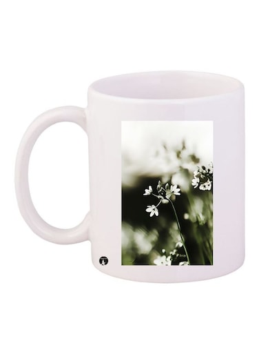 Floral Printed Coffee Mug White/Green/Black 11ounce