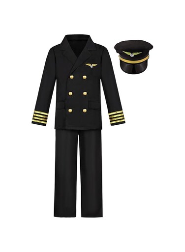 KIDIN Deluxe Pilot Costume for Boys Airline Captain Pilot Uniform for Kids Career Day Pilot Party Halloween Birthday Gifts