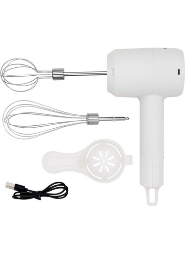 Vabees Wireless Egg Beater 3 Speed Stainless Steel mixer Electric whisk Double Sticks for Kitchen Cooking &amp; Baking, USB Rechargeable Hand Mixer (White)