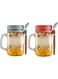 Hniuyun 2 Pack Overnight Oats Jars with Lids and Spoon, 16 oz Airtight Breakfast Jars with Handle, Mason Jars with Lid for Salads Cereal Milk Porridge Fruit(Grey+Red)