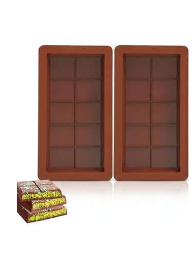 Silicone Chocolate Bar Mold &acirc;&euro;&ldquo; 2-Piece Set, 8-Segment Rectangular Mold, Brown, 25x13x2 cm for Homemade Chocolate, Filled Bars &amp; Chilled Desserts &acirc;&euro;&ldquo;SOBHYS