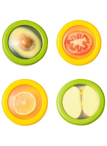 Rayyan Silicone Fruit Vegetable Containers, Food Storage Reusable Holder, Fresh Fruit Storage Containers, Fresh Stretch Pod for Fridge Food Saver(Pack of 4, 2 Yellow, 2 Green)