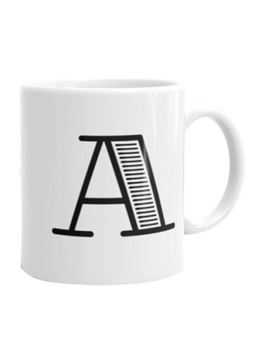 Alphabet A Printed Ceramic Coffee Mug White/Black