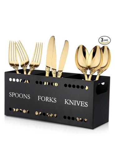 Silverware Caddy Flatware Cutlery Holder Metal Silverware Organizer Containers Black Kitchen Utensil Holder for Countertop Spoon and Fork Holder Flatware Utensils Caddy for Party
