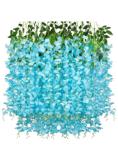 Artificial Wisteria Vine Flowers 12 Pack, 44" Fake Flower Bushy Vine Hanging Garland for Wedding Party Garden Outdoor Greenery Home Wall Deco, Home Hote Wedding Promenade Decoration