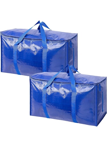 Pack Extra Large Moving Bags with Zippers &amp; Carrying Handles, Heavy-Duty Storage Tote Moving Boxes for Space Saving (2 Pack, Blue)